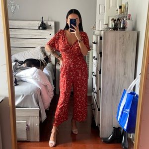 Red orange floral jumpsuit